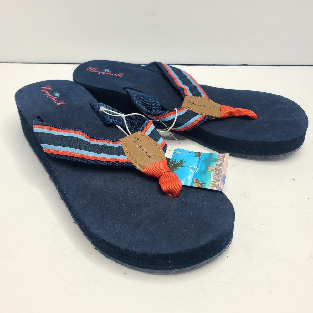 Margaritaville‎ Breezy Wedge Thong Sandals Flip Flops Women's Blue Tan Red Sz 10